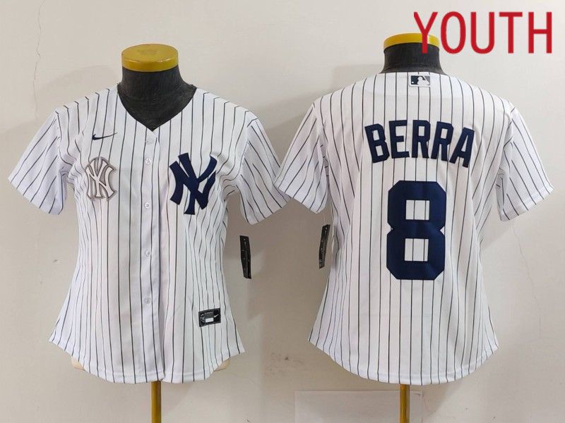 Youth New York Yankees #8 Berra White stripe Game 2024 Nike MLB Jersey style 3